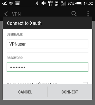 a screenshot of Android connecting VPN